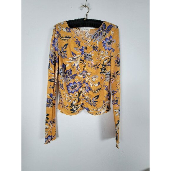 We The Free Women's Dreamed of You Floral Ruched Front Long Sleeve Top Yellow XL - Picture 1 of 8